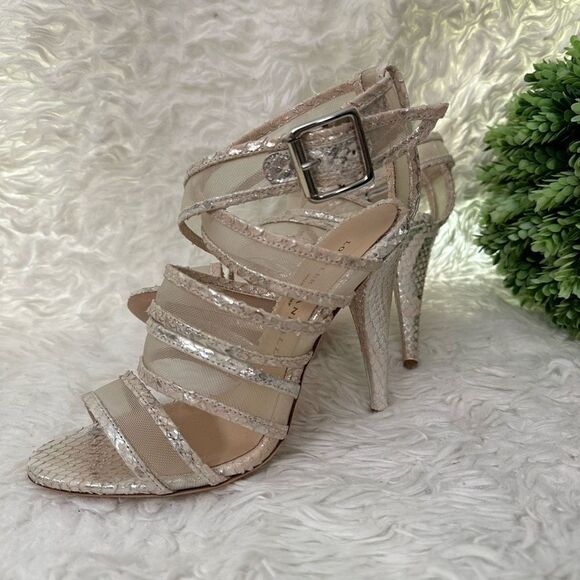 LOEFFLER RANDALL Paige Strappy‎ Python Metallic Leather Cage Sandals 5.5B NEW - Picture 4 of 9